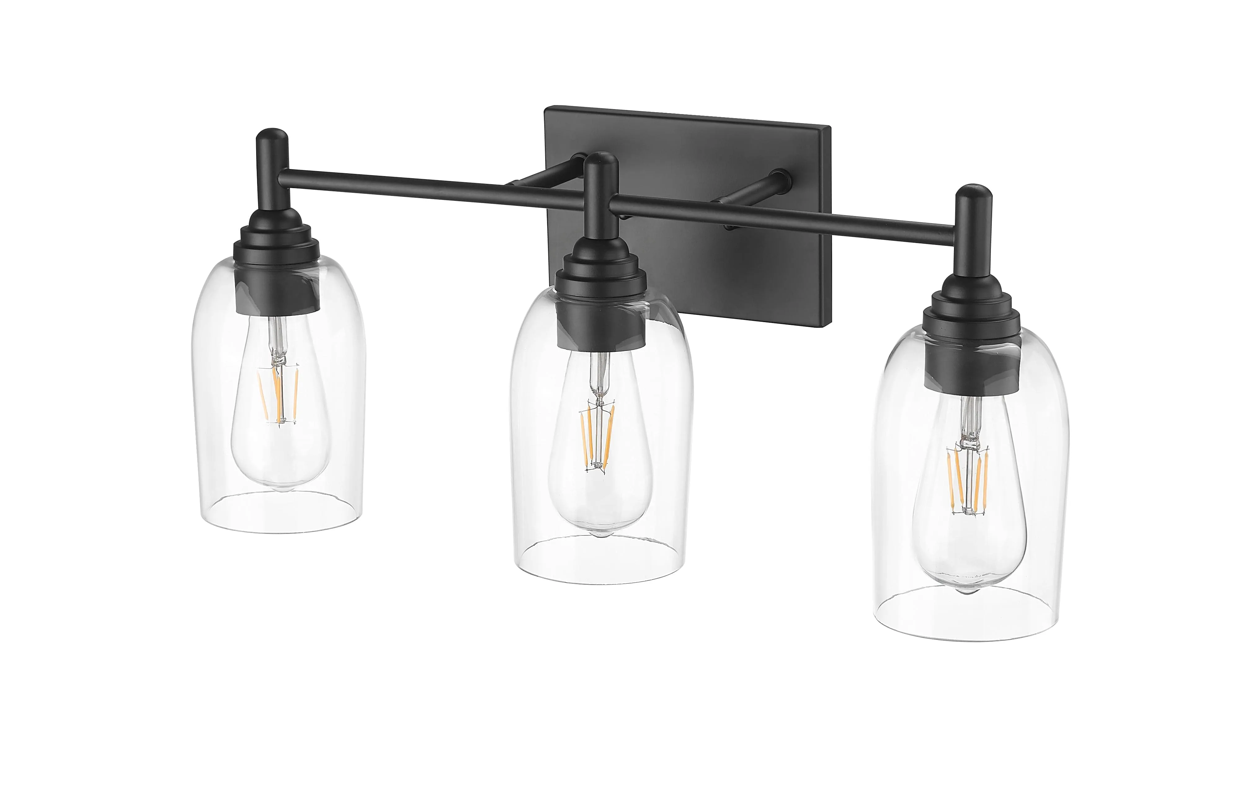 3 Lamps Arlett Vanity Light - Matte Black - Clear Glass - 22in. Wide