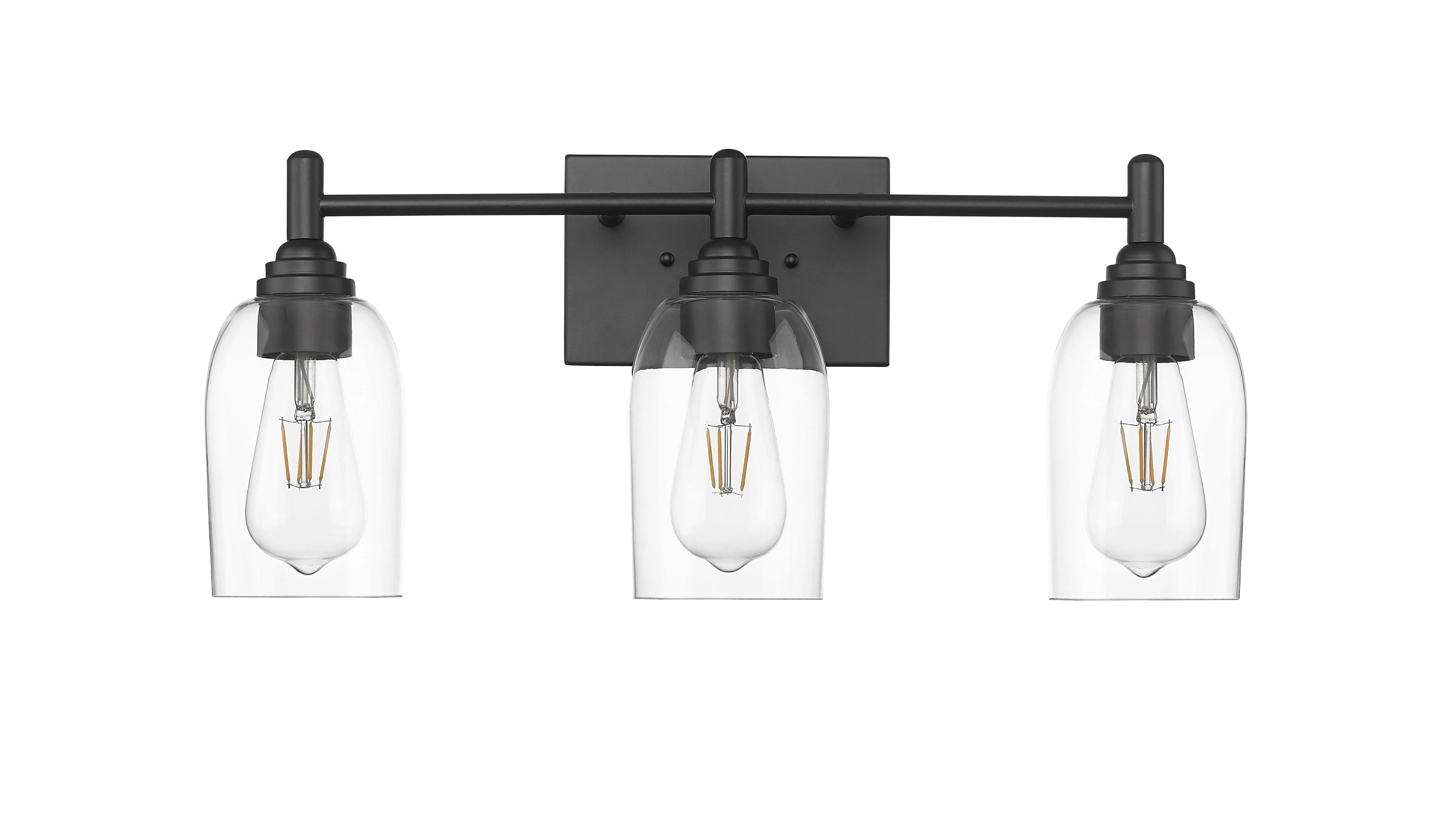 3 Lamps Arlett Vanity Light - Matte Black - Clear Glass - 22in. Wide