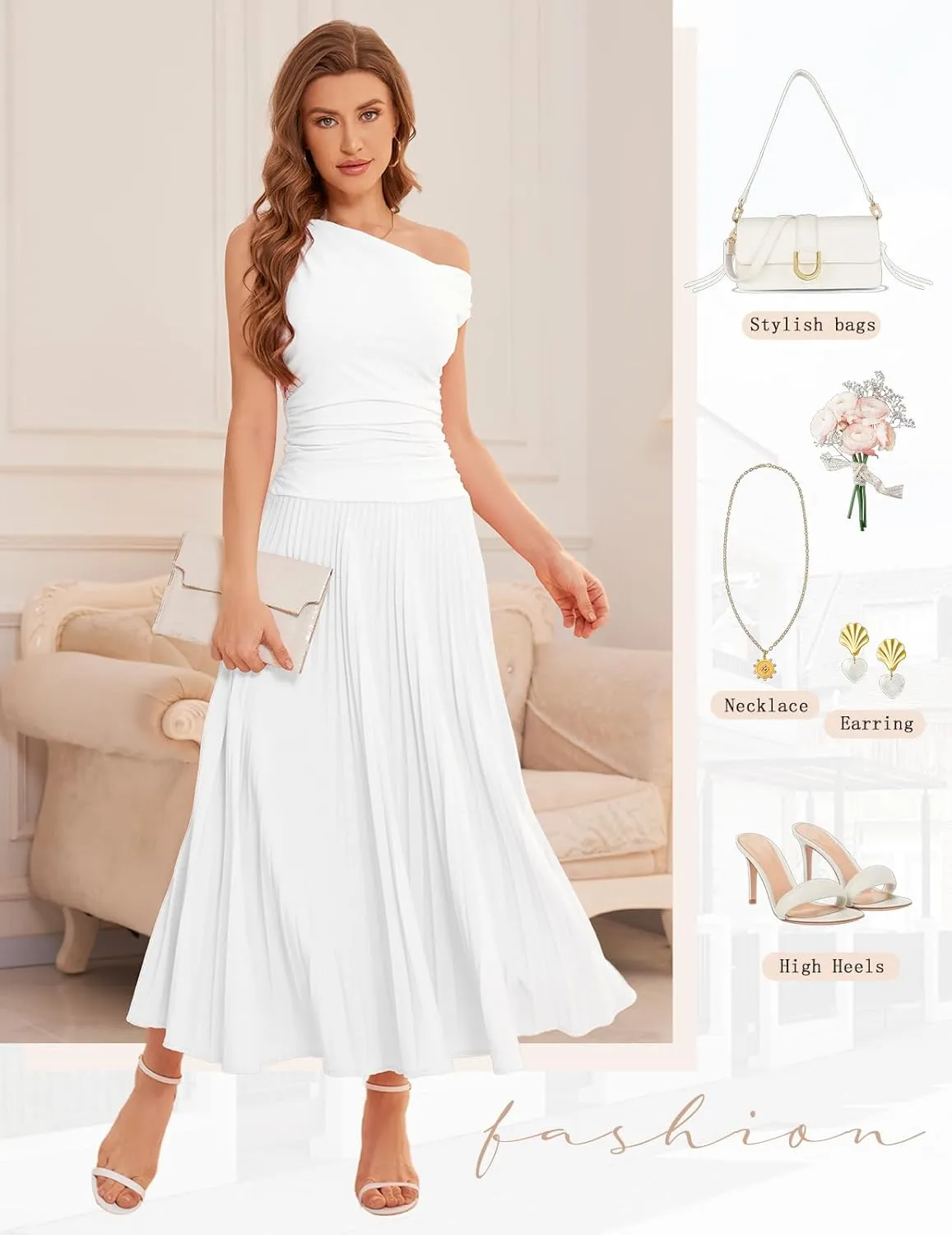 Bbonlinedress Formal Maxi Prom One Shoulder Pleated Cocktail Dress Women Wedding Guest Summer Daily Long Party Dresses