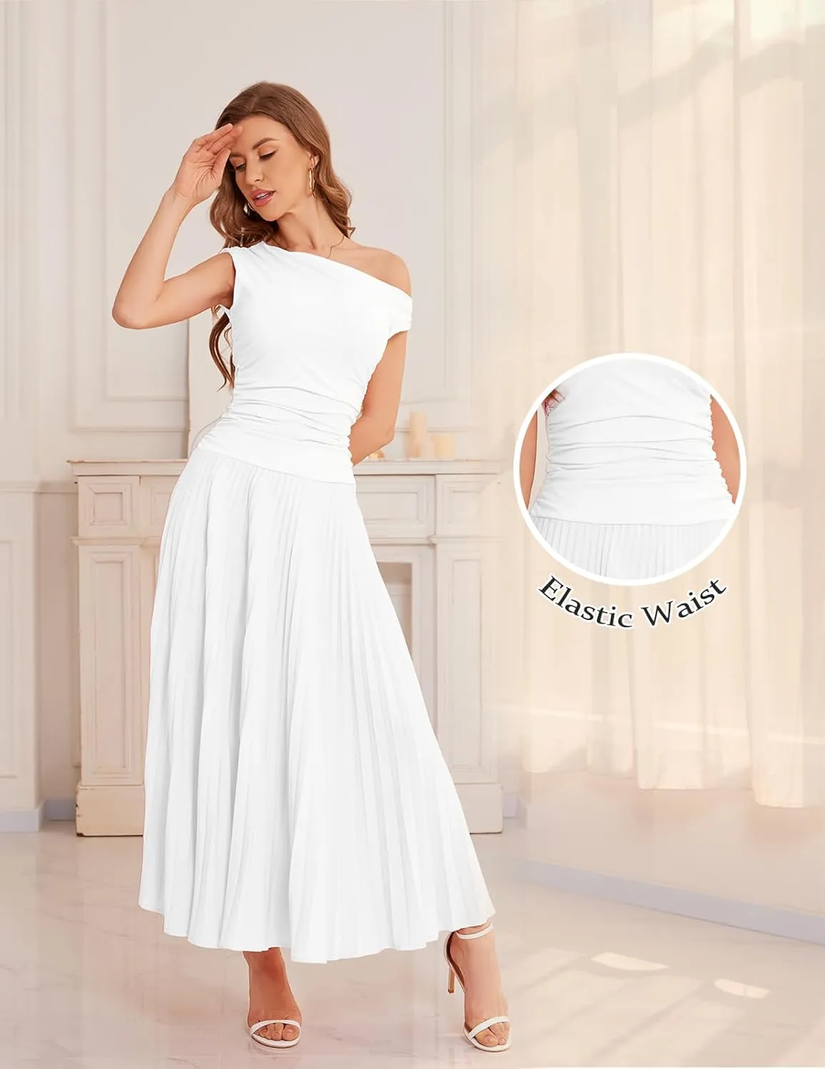 Bbonlinedress Formal Maxi Prom One Shoulder Pleated Cocktail Dress Women Wedding Guest Summer Daily Long Party Dresses