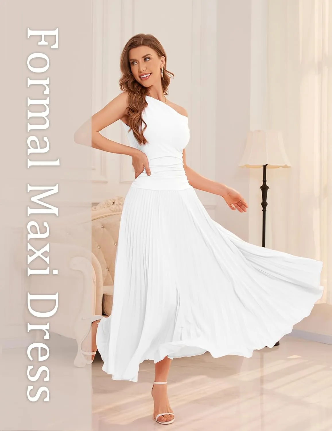 Bbonlinedress Formal Maxi Prom One Shoulder Pleated Cocktail Dress Women Wedding Guest Summer Daily Long Party Dresses