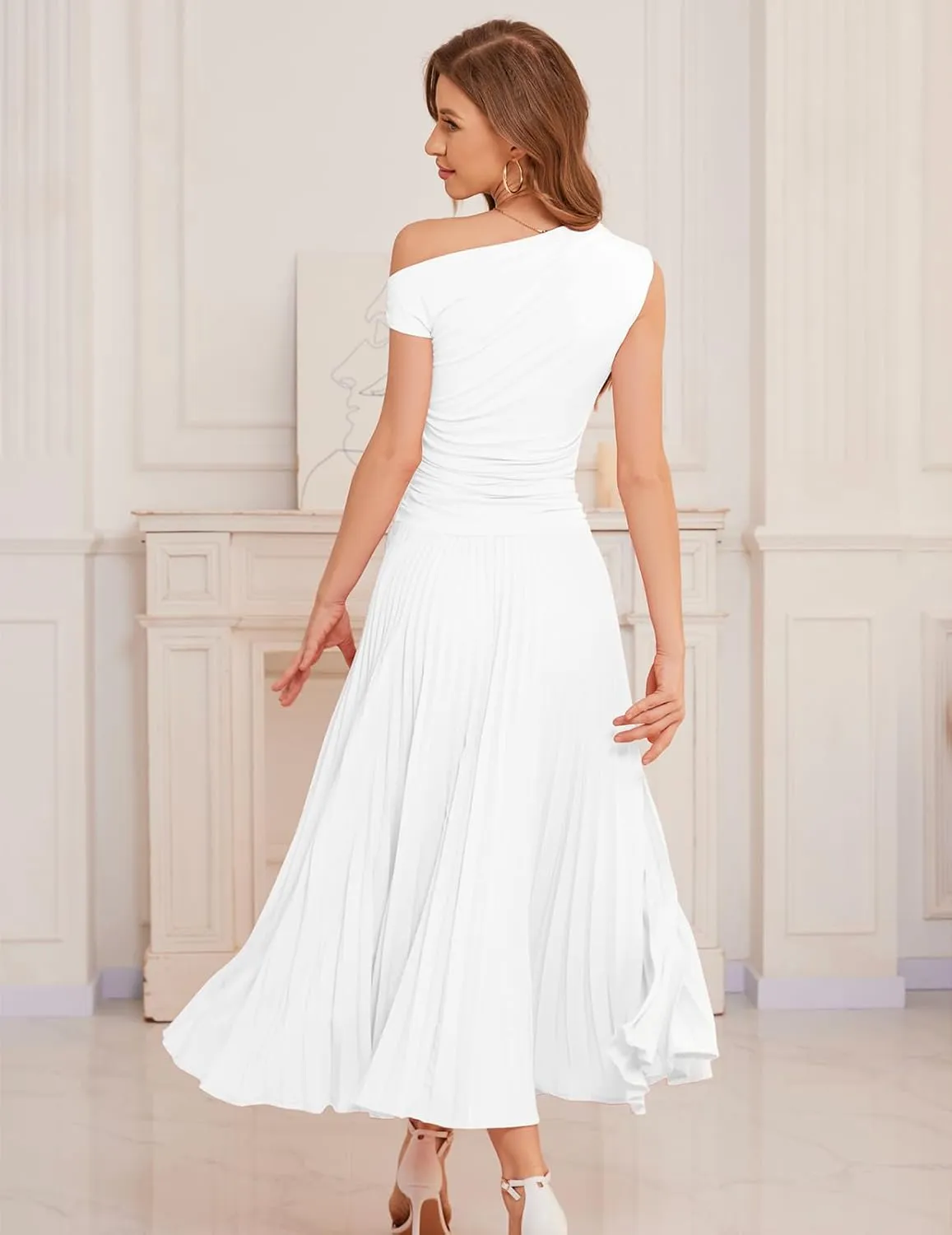 Bbonlinedress Formal Maxi Prom One Shoulder Pleated Cocktail Dress Women Wedding Guest Summer Daily Long Party Dresses