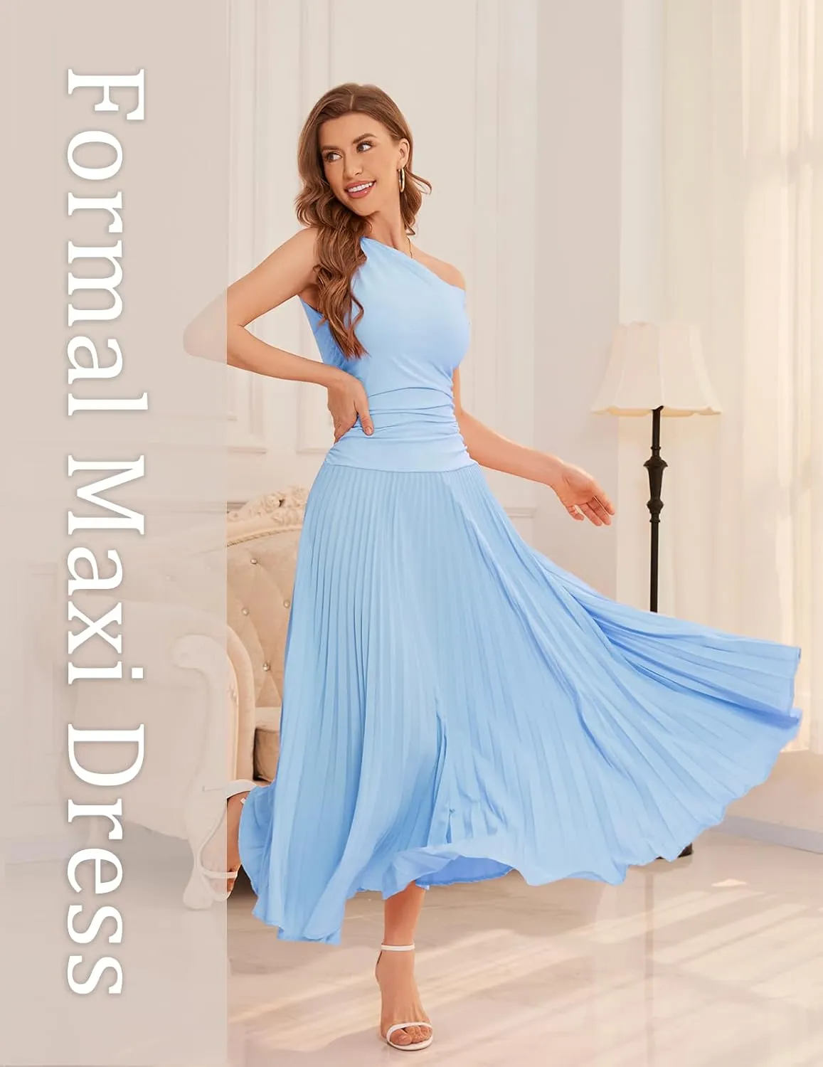 Bbonlinedress Formal Maxi Prom One Shoulder Pleated Cocktail Dress Women Wedding Guest Summer Daily Long Party Dresses