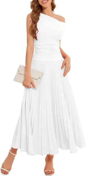 Bbonlinedress Formal Maxi Prom One Shoulder Pleated Cocktail Dress Women Wedding Guest Summer Daily Long Party Dresses