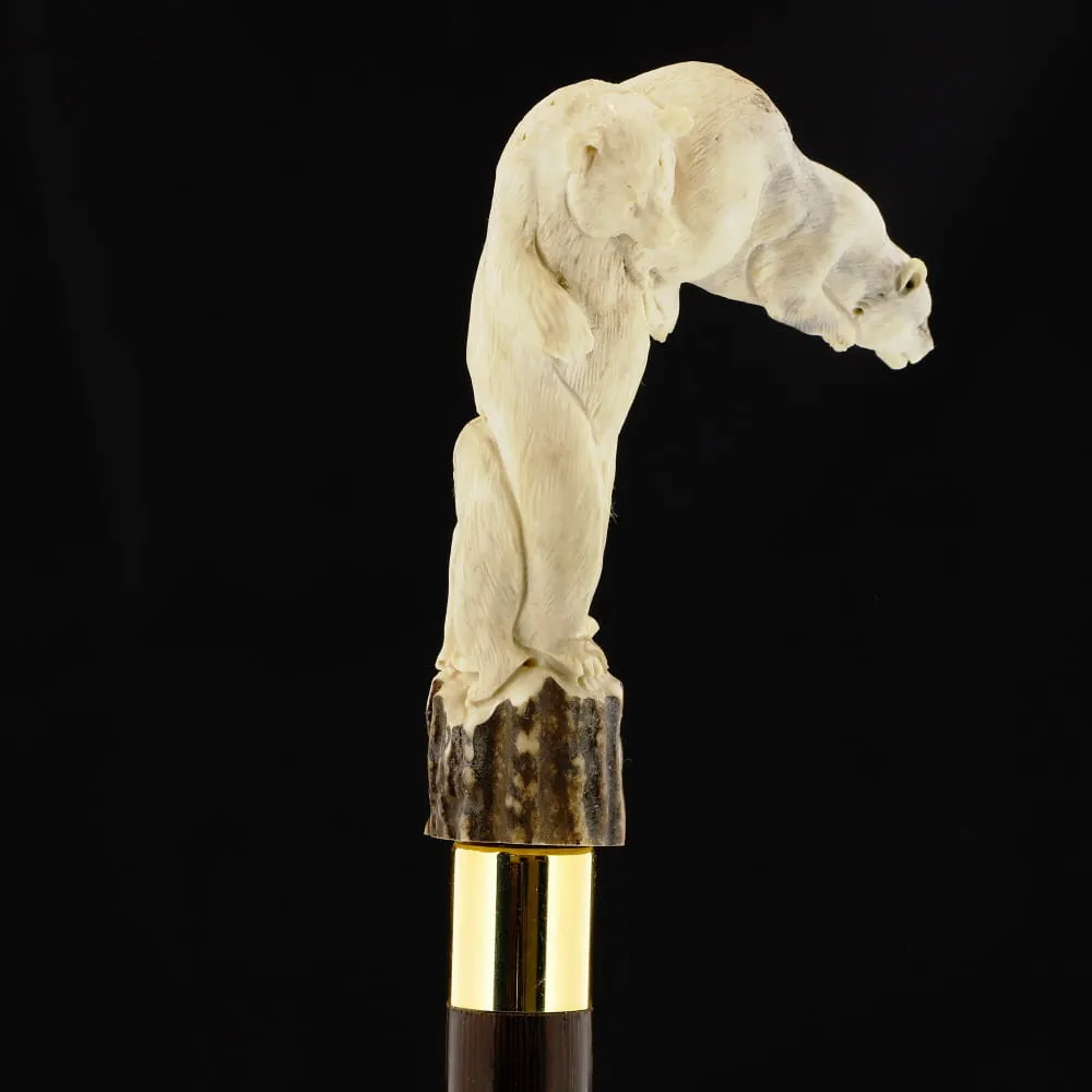 Bear Family Intricate Carved Bone Handle Collector Cane w/Custom Shaft and Collar