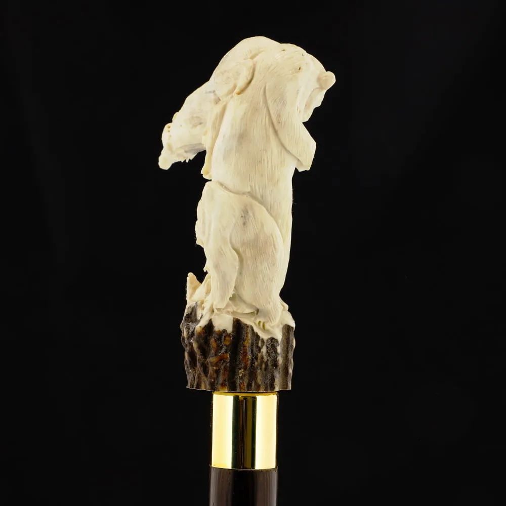 Bear Family Intricate Carved Bone Handle Collector Cane w/Custom Shaft and Collar