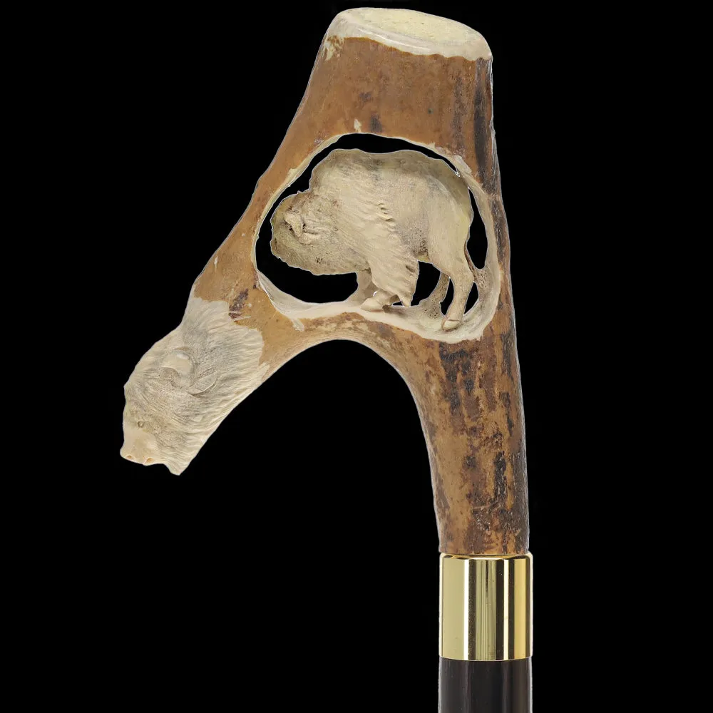 Bison Antler Buffalo Bone Handle Collector Cane w/Custom Shaft and Collar