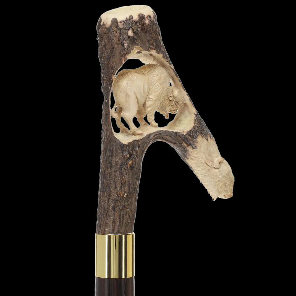 Bison Antler Buffalo Bone Handle Collector Cane w/Custom Shaft and Collar