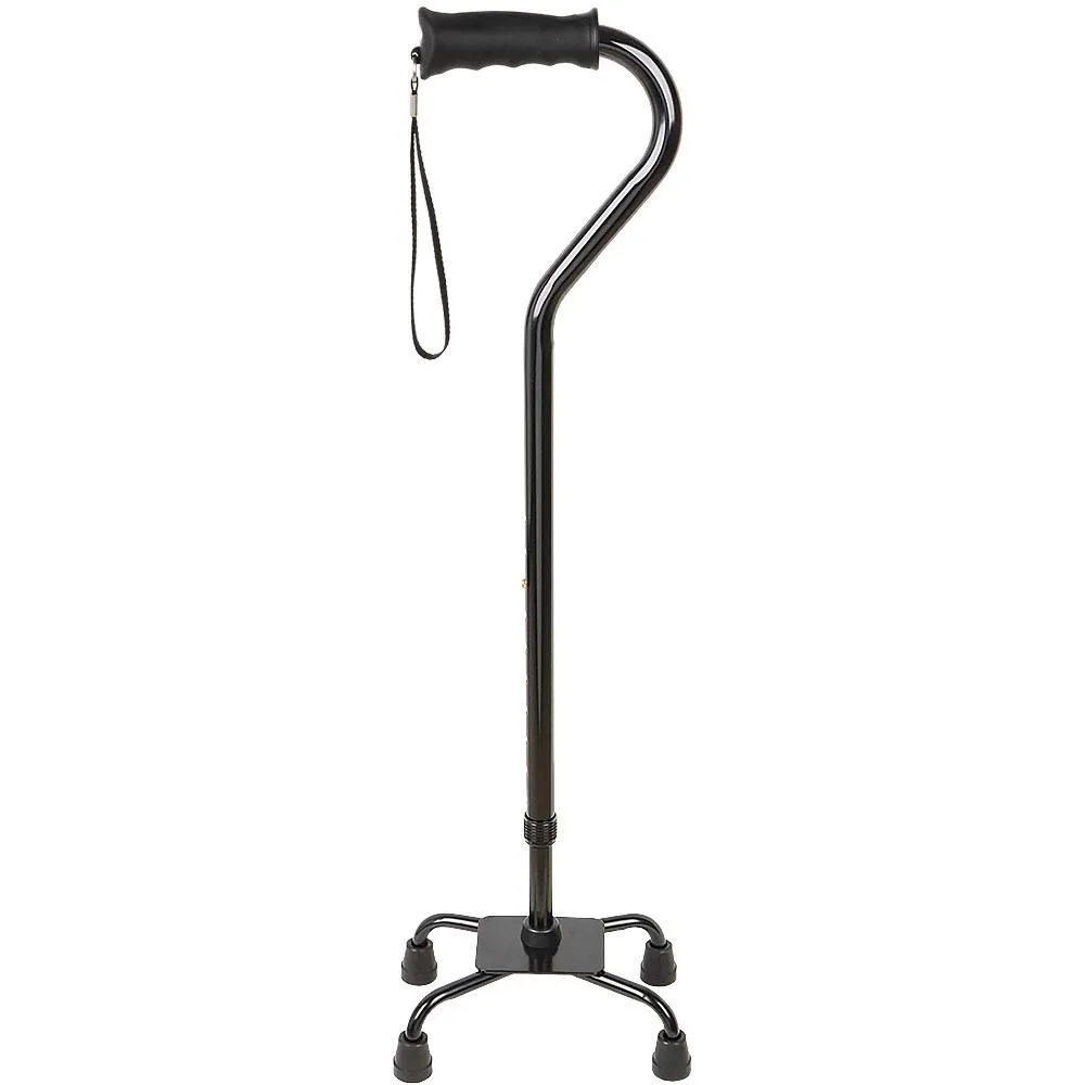 Black Aluminum Convertible Quad Base Walking Cane - Adjustable Shaft