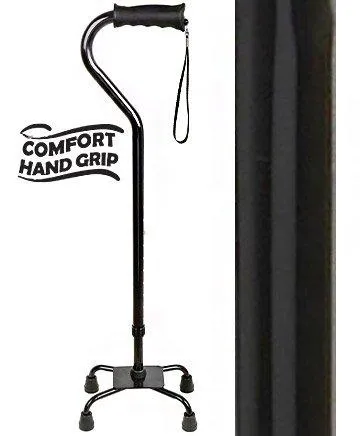 Black Aluminum Convertible Quad Base Walking Cane - Adjustable Shaft