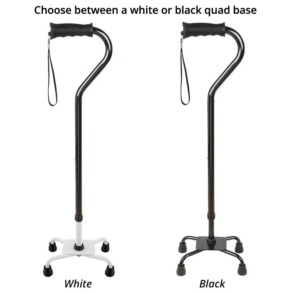 Black Aluminum Convertible Quad Base Walking Cane - Adjustable Shaft