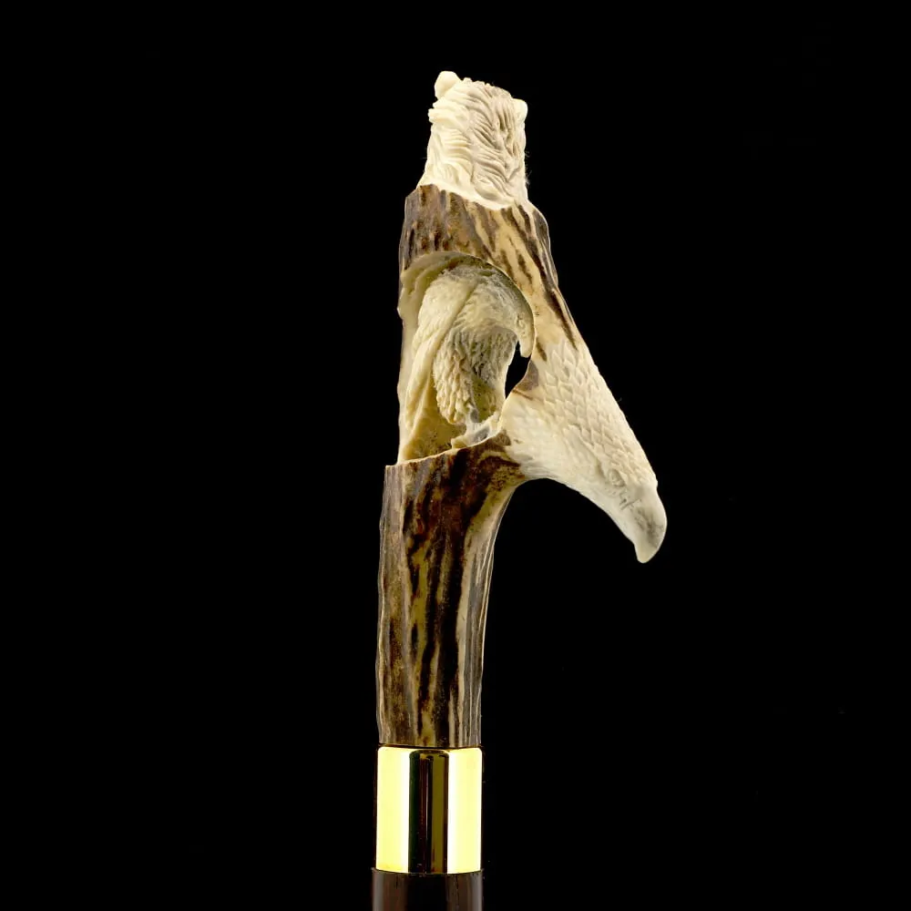 Command Attention: Warriors Eagle/Lion Bone Handle Walking Cane with Custom Shaft and Collar