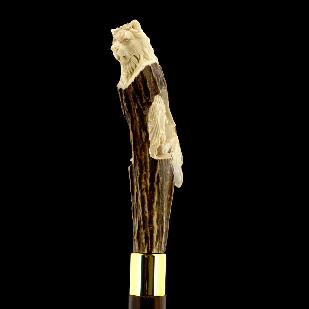 Command Attention: Warriors Eagle/Lion Bone Handle Walking Cane with Custom Shaft and Collar