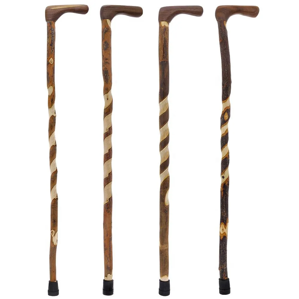 Elegant Spiral & Natural Bark Cane: Hickory & Walnut Craft