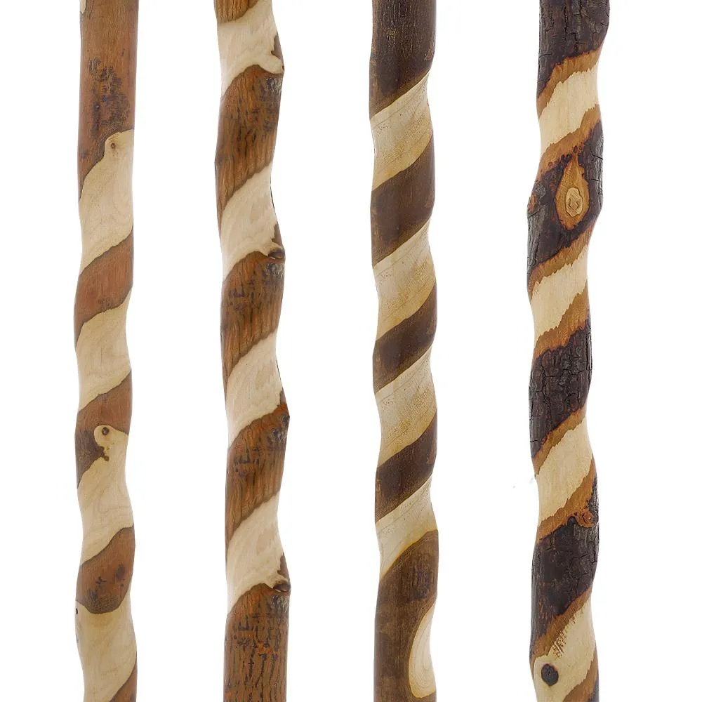 Elegant Spiral & Natural Bark Cane: Hickory & Walnut Craft