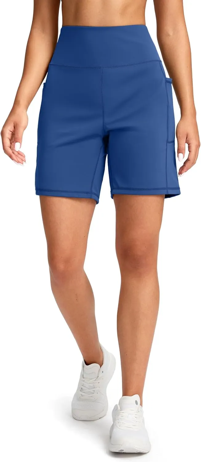 G Gradual Women's 7'' Athletic Long Shorts with Pockets High Waisted Stretch Bermuda Shorts for Women Walking Workout Casual
