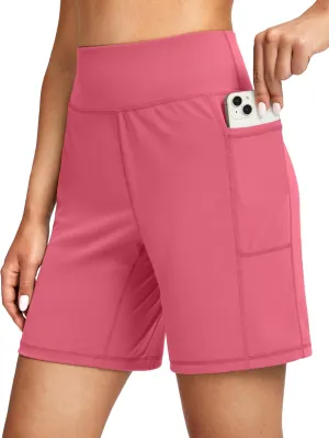 G Gradual Women's 7'' Athletic Long Shorts with Pockets High Waisted Stretch Bermuda Shorts for Women Walking Workout Casual