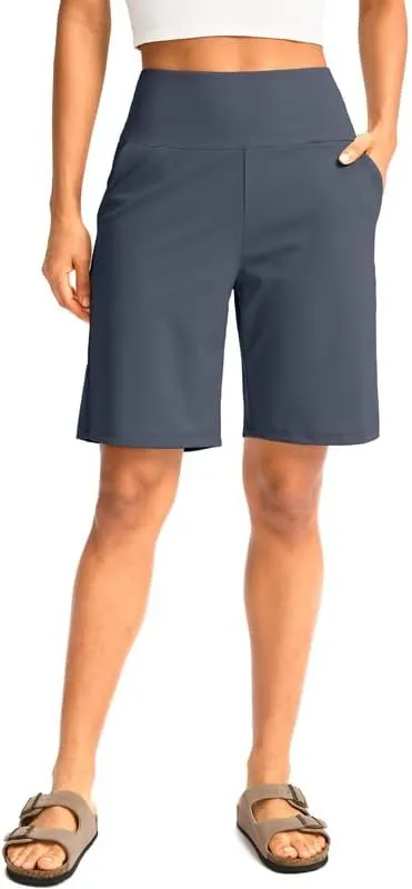 G Gradual Women's Bermuda Long Shorts with Pockets High Waisted Knee Length Shorts for Women Walking Athletic Workout