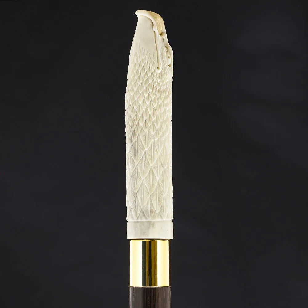 Gazing Eagle Bone Handle Walking Cane w/Custom Shaft and Collar