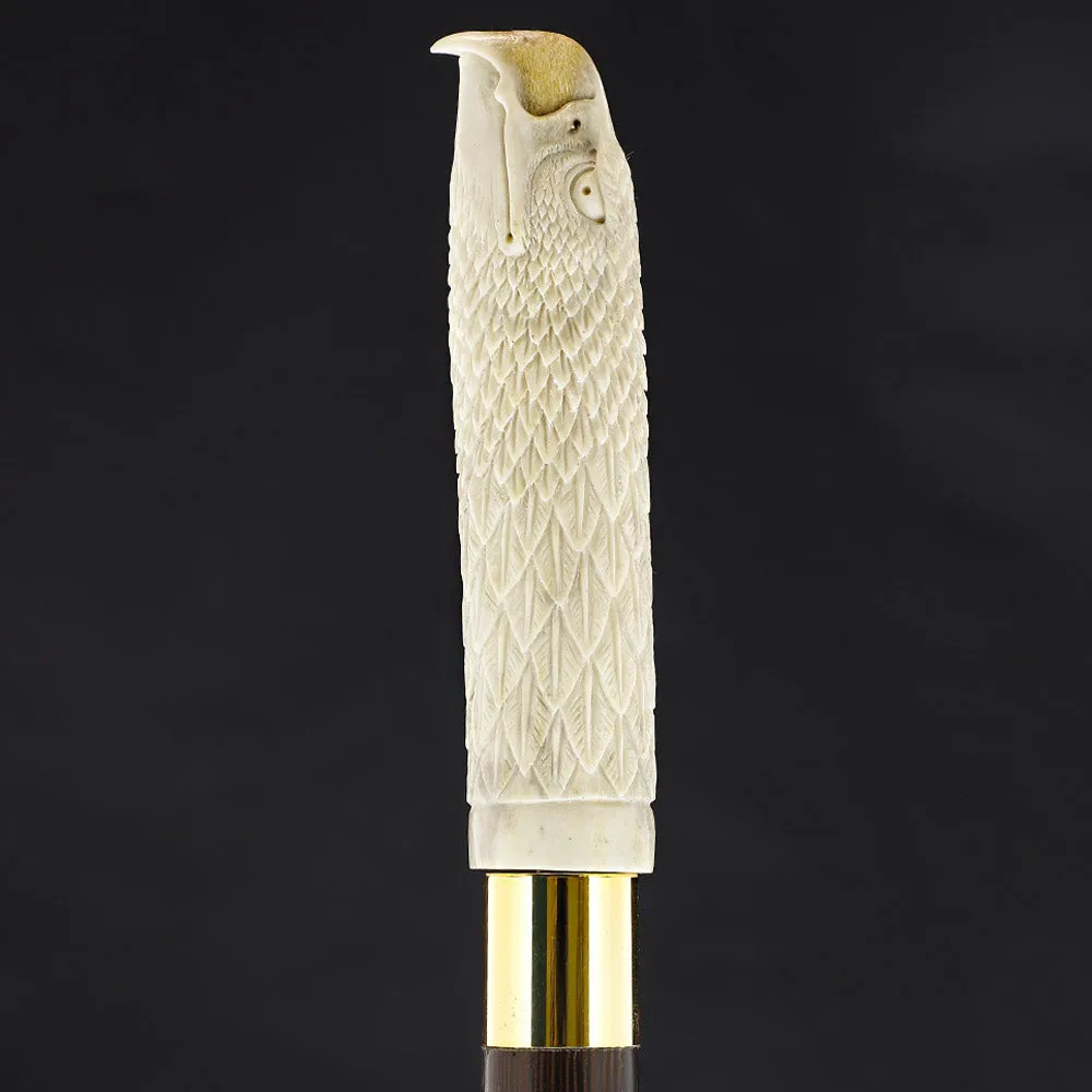 Gazing Eagle Bone Handle Walking Cane w/Custom Shaft and Collar