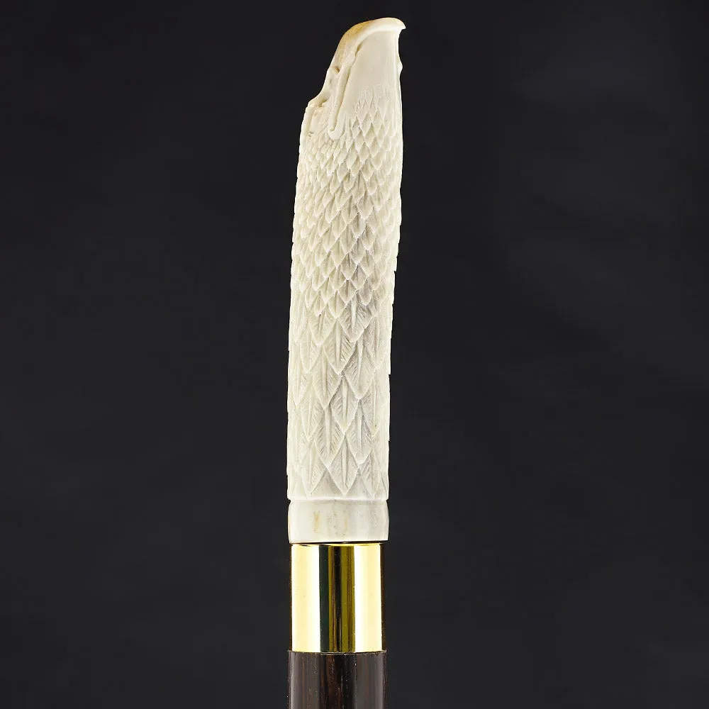 Gazing Eagle Bone Handle Walking Cane w/Custom Shaft and Collar
