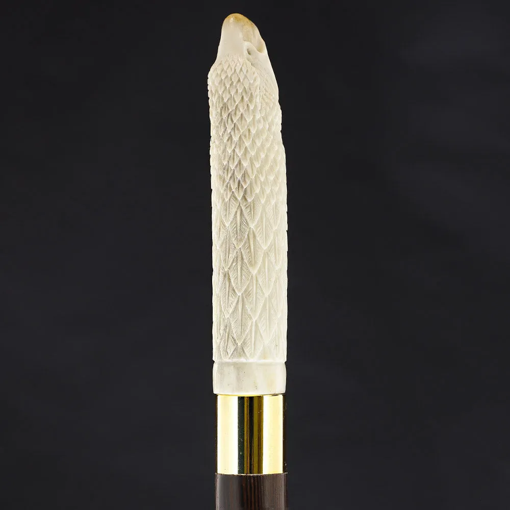 Gazing Eagle Bone Handle Walking Cane w/Custom Shaft and Collar