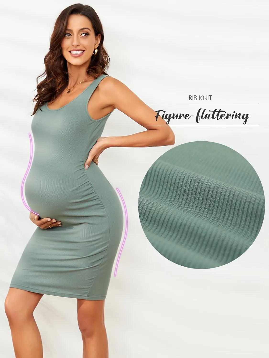 Glampunch Womens Maternity Sleeveless Dress Rib Knit Bodycon Pregnancy Tank Dresses for Daily Wearing or Baby Shower