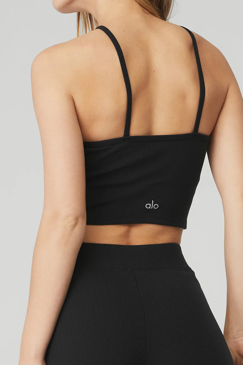 Goddess Ribbed Cross Crop Top - Black