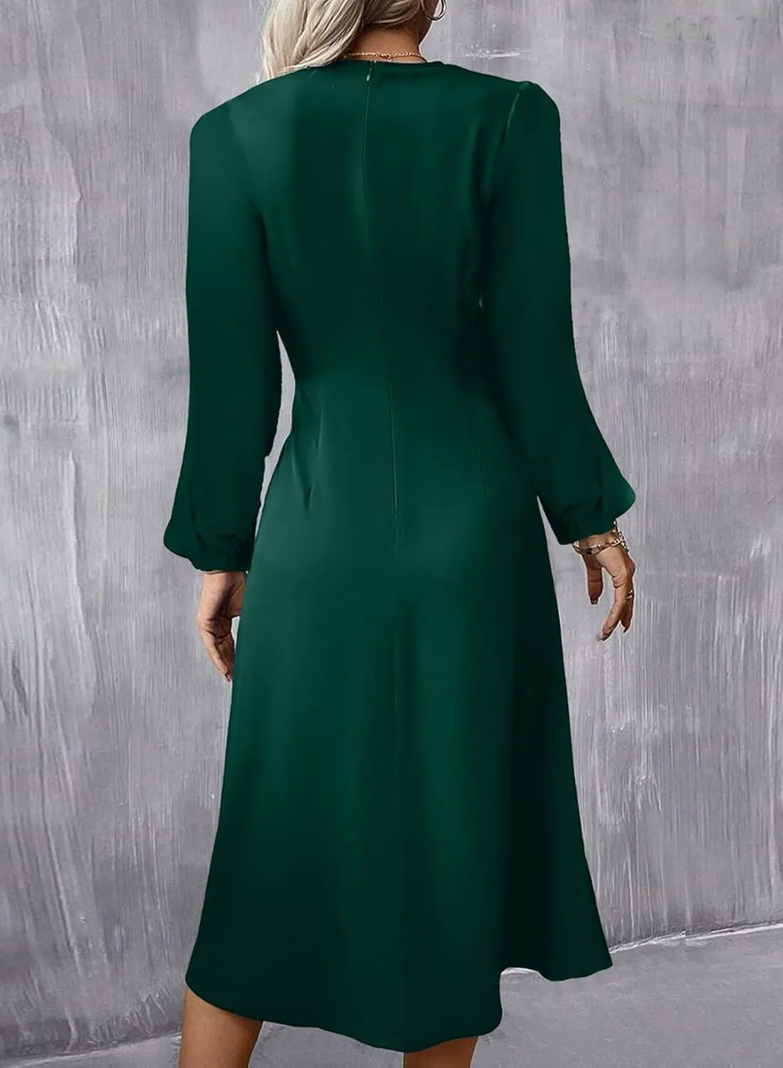 Happy Sailed Women's Long Sleeve Ruched Waist Flowy A Line High Low Midi Cocktail Party Dress