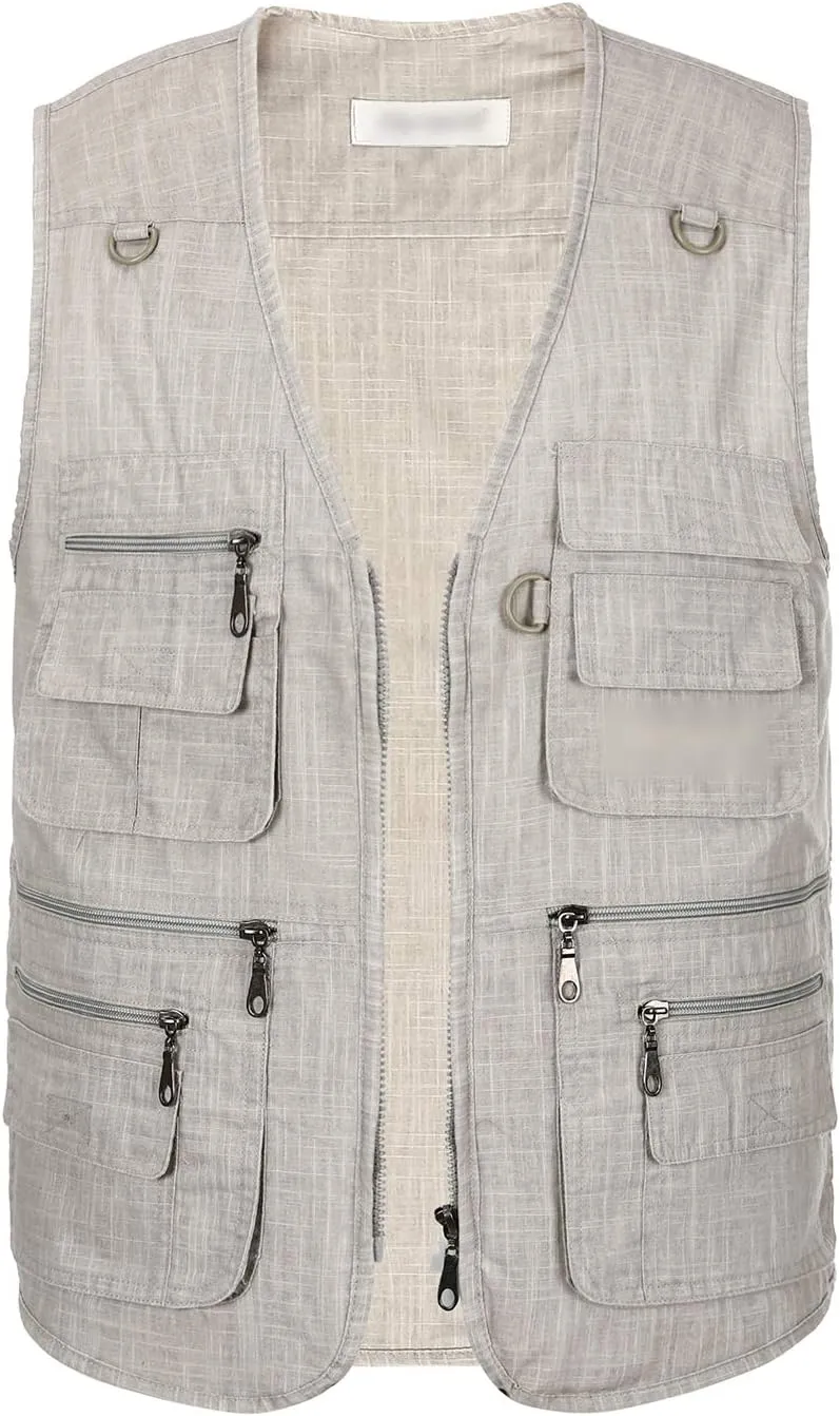 Hbufnha Men's Casual Safari Travel Vest 16 Pockets Outdoor Work Vest Sleeveless Jacket Fishing Hiking Photograph