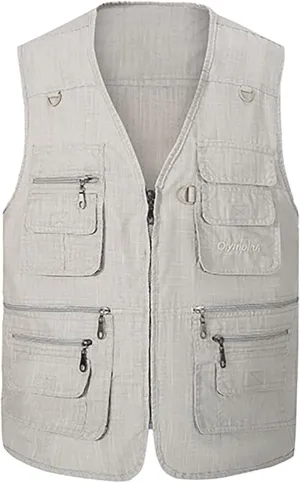 Hbufnha Men's Casual Safari Travel Vest 16 Pockets Outdoor Work Vest Sleeveless Jacket Fishing Hiking Photograph