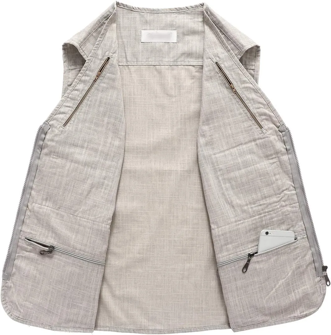 Hbufnha Men's Casual Safari Travel Vest 16 Pockets Outdoor Work Vest Sleeveless Jacket Fishing Hiking Photograph