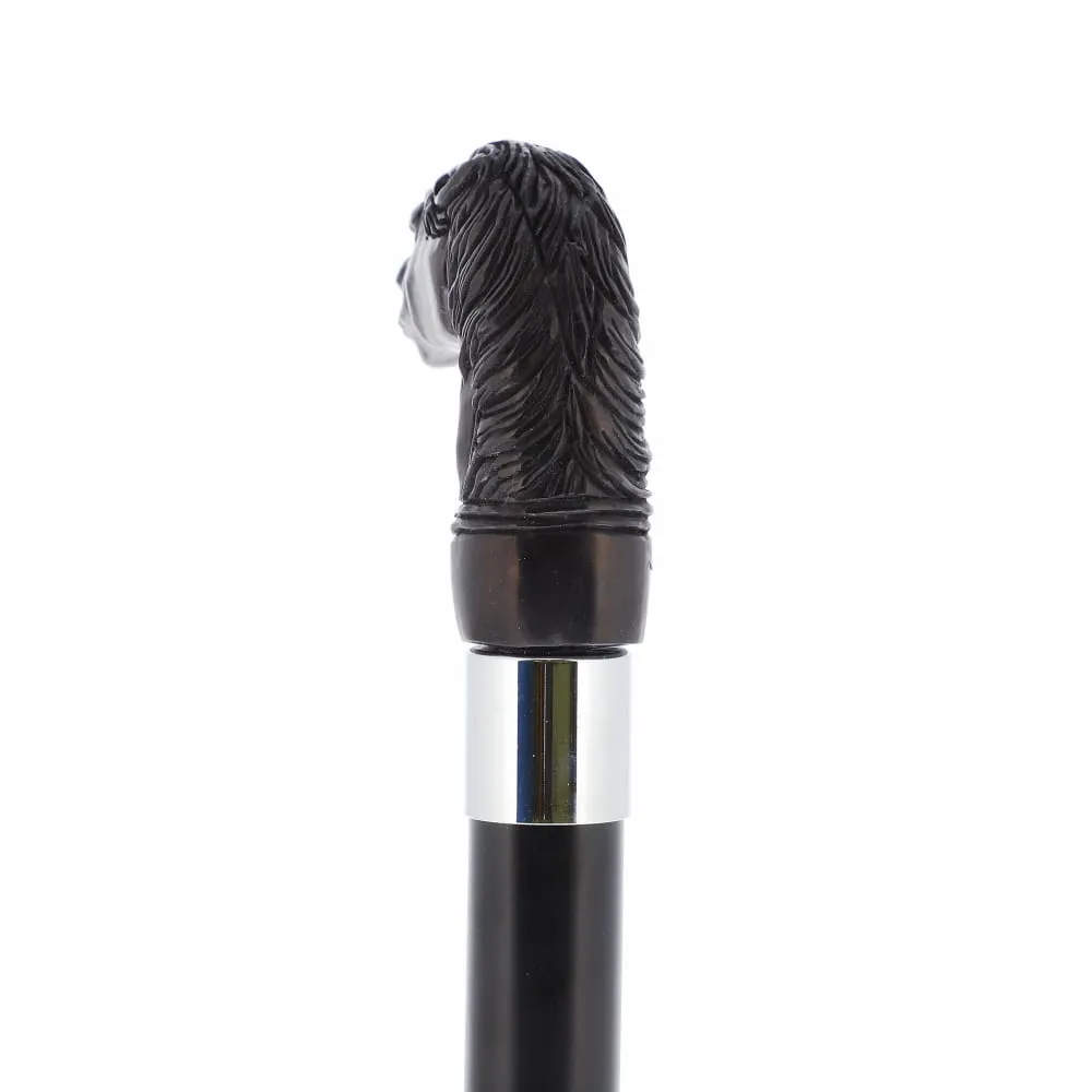 Horse Carving Dark Buffalo Horn Bone Handle Collector Cane w/Custom Shaft and Collar