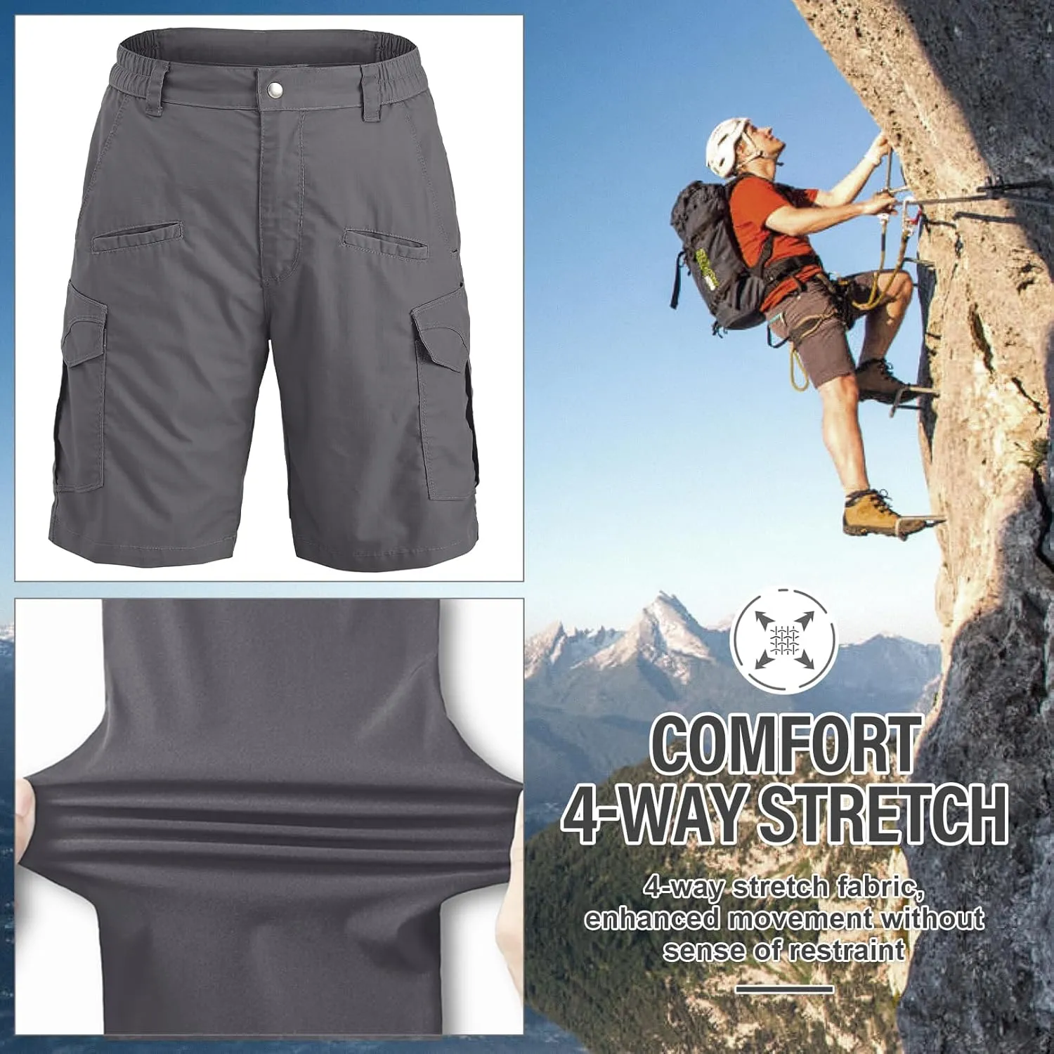 Jessie Kidden Mens Tactical Stretch Outdoor Cargo Shorts Wear Resistant Rip Stop Work Hiking Fishing Shorts