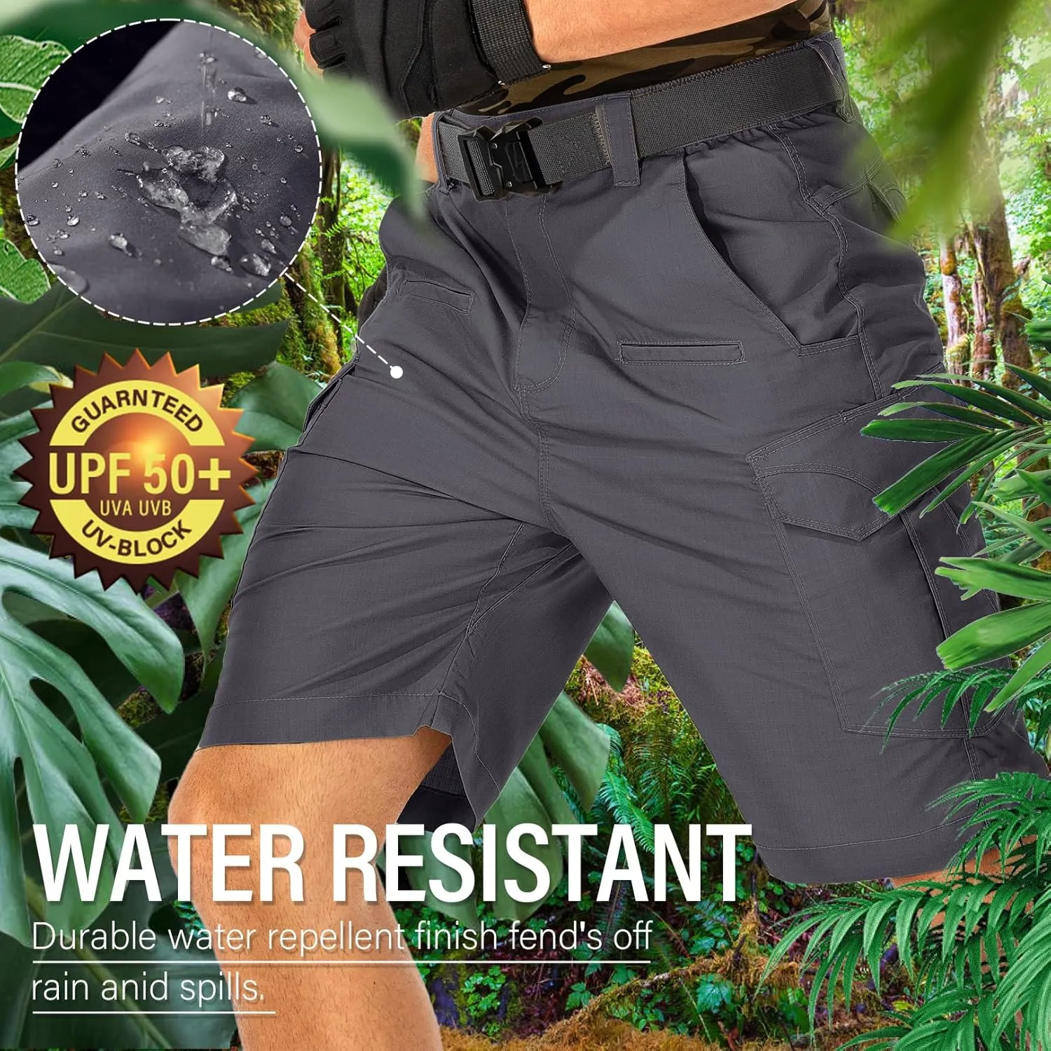 Jessie Kidden Mens Tactical Stretch Outdoor Cargo Shorts Wear Resistant Rip Stop Work Hiking Fishing Shorts