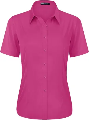 J.VER Womens Button Down Shirts Stretch Wrinkle Free Formal Short Sleeve Dress Shirt Summer Work Blouses Business Casual Tops