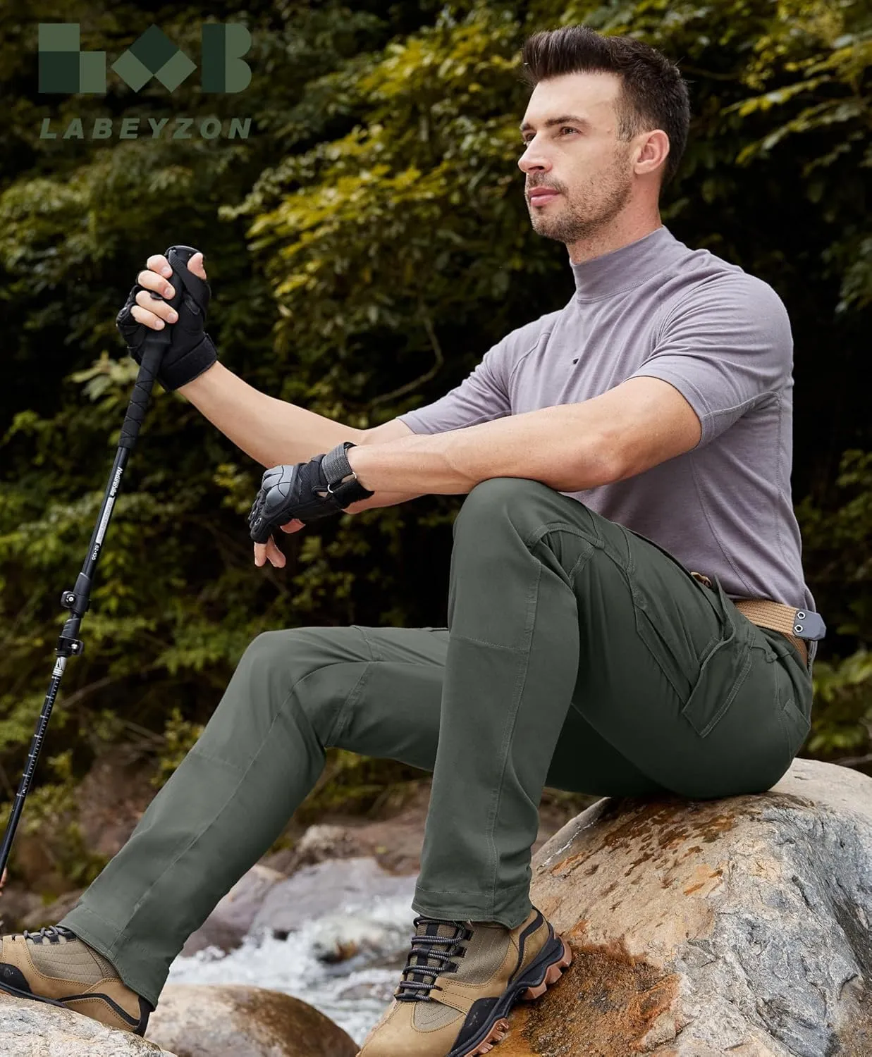 LABEYZON Men's Casual Cargo Work Pants Outdoor Lightweight Military Tactcial Pants for Men with 9 Pockets