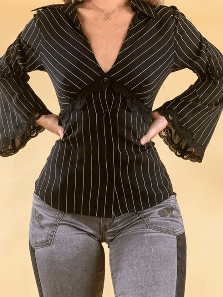 Lace Paneled Long Trendy Sleeve Crop Top