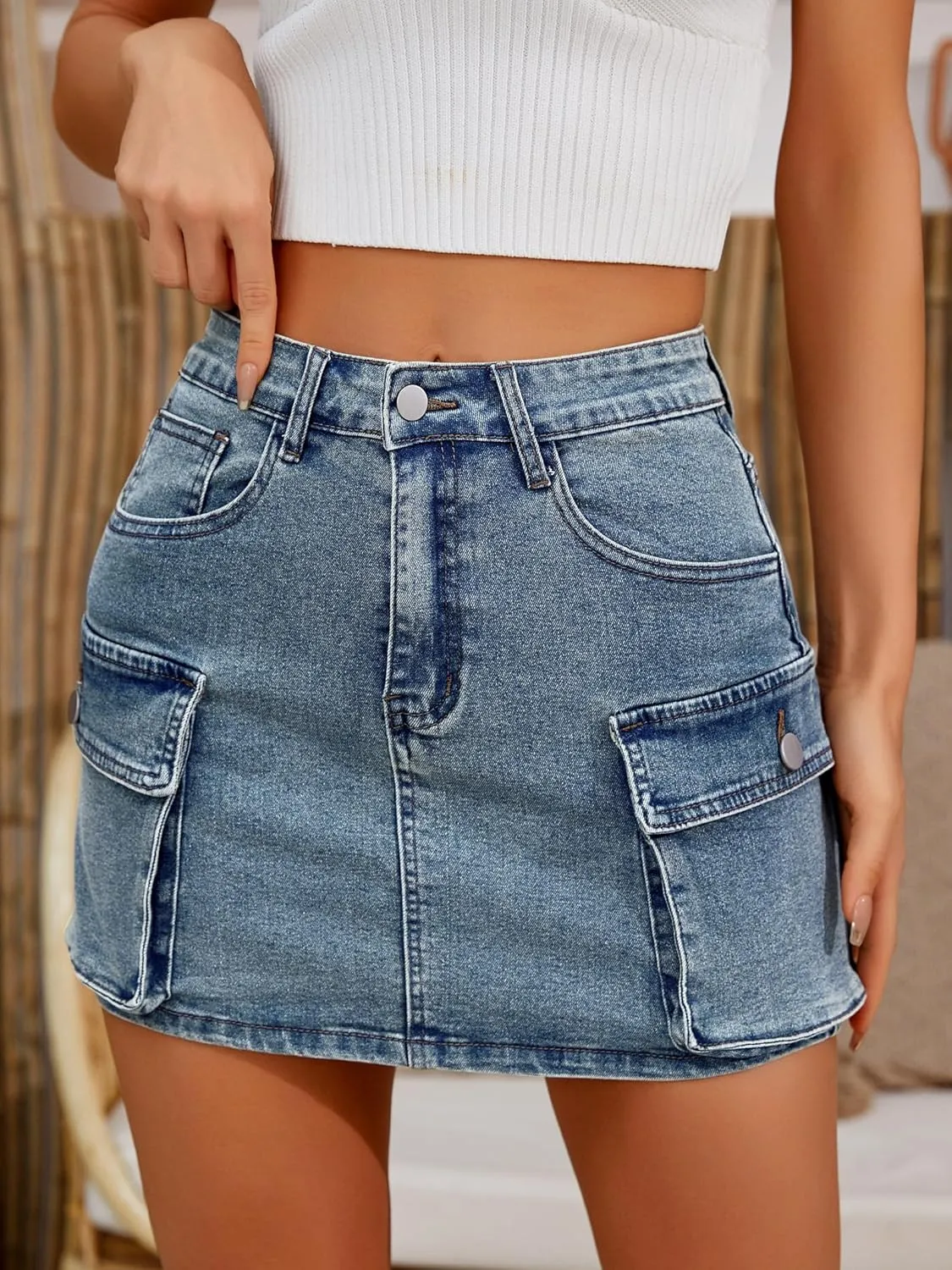 Low Waist Denim Skirts Jean Skirts with Pockets Y2K Mini Cargo Skirt Suitable for Women's Daily Leisure Travel