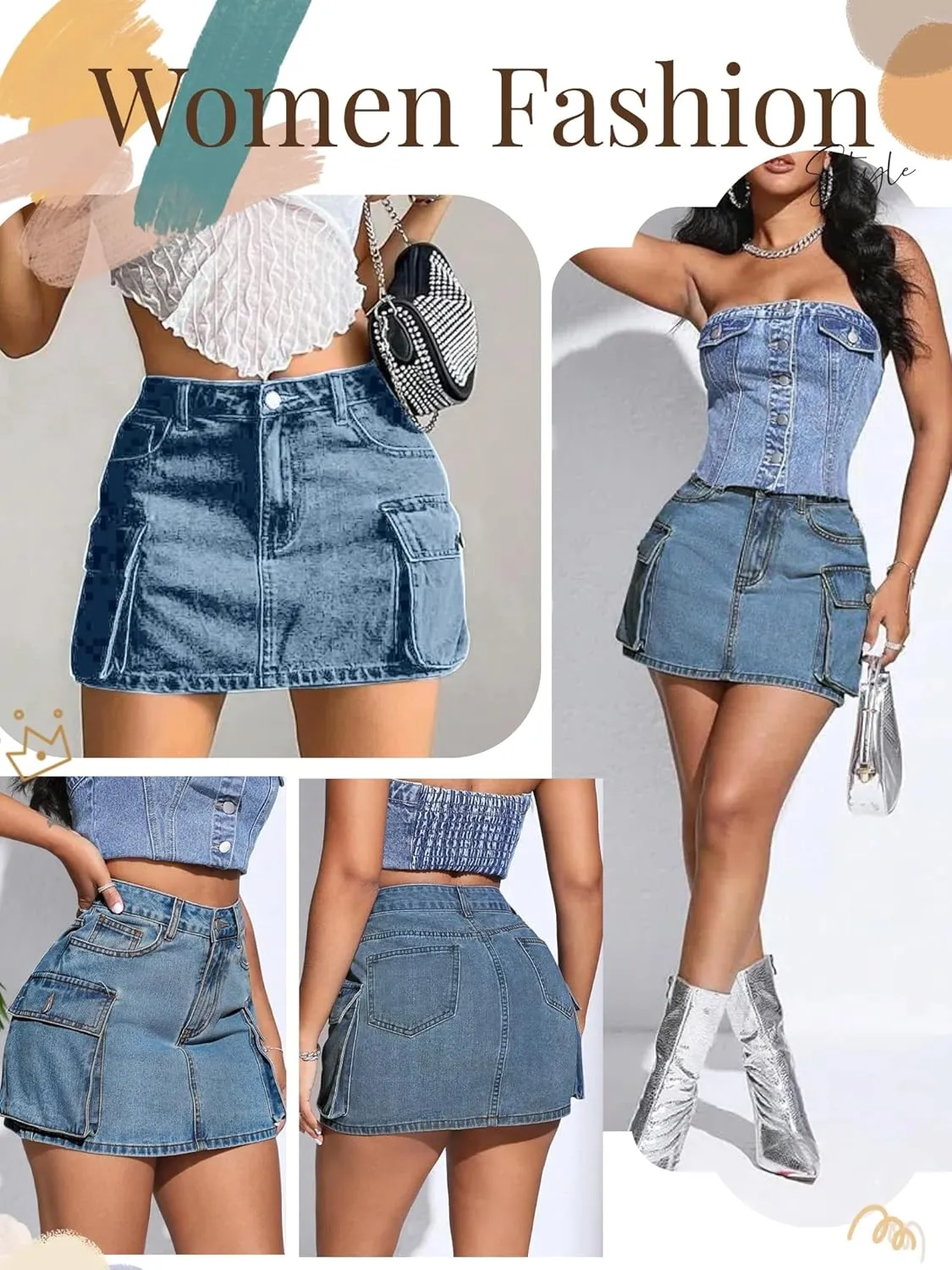 Low Waist Denim Skirts Jean Skirts with Pockets Y2K Mini Cargo Skirt Suitable for Women's Daily Leisure Travel
