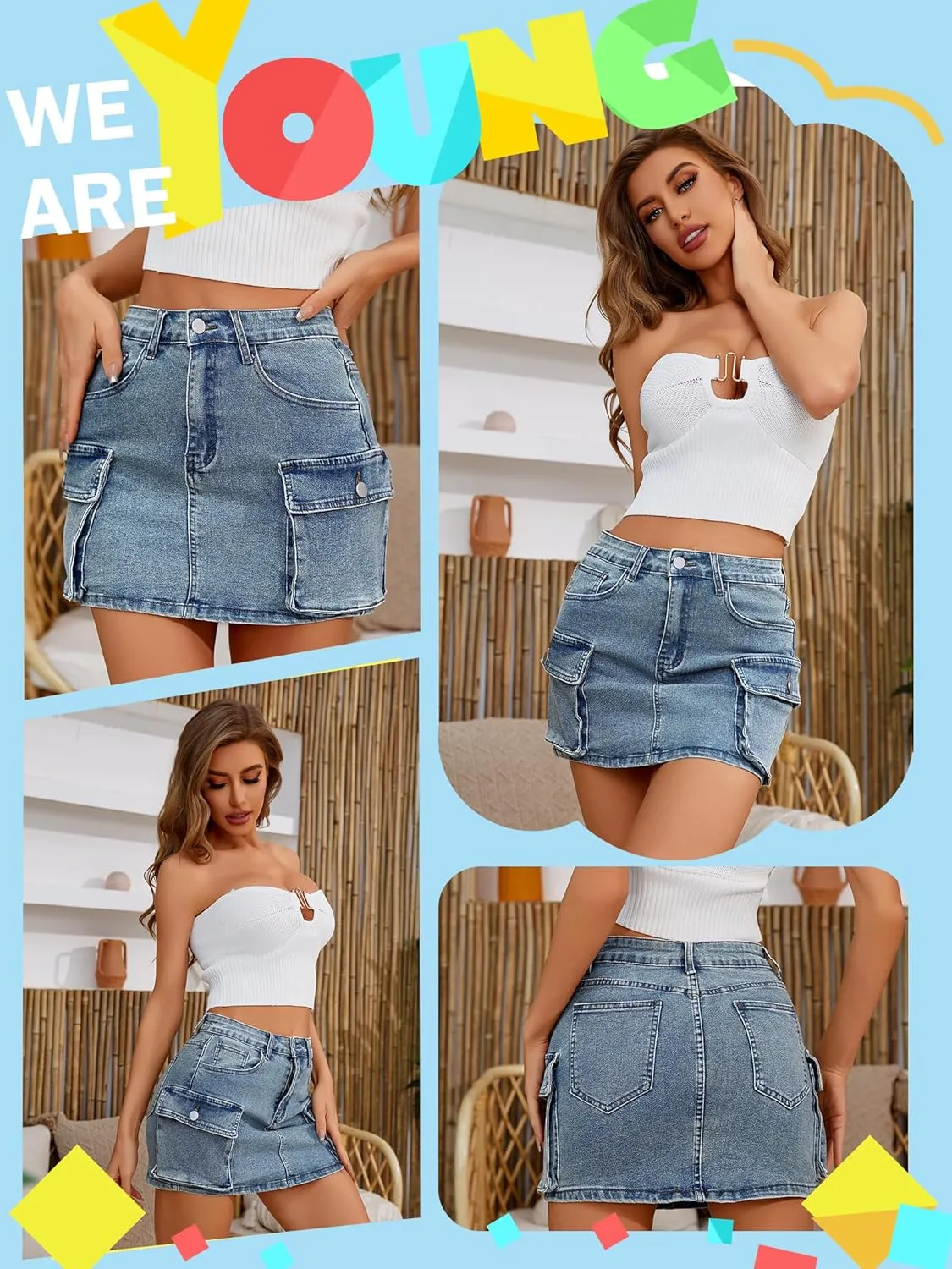 Low Waist Denim Skirts Jean Skirts with Pockets Y2K Mini Cargo Skirt Suitable for Women's Daily Leisure Travel