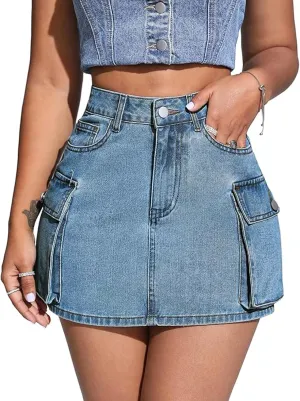 Low Waist Denim Skirts Jean Skirts with Pockets Y2K Mini Cargo Skirt Suitable for Women's Daily Leisure Travel