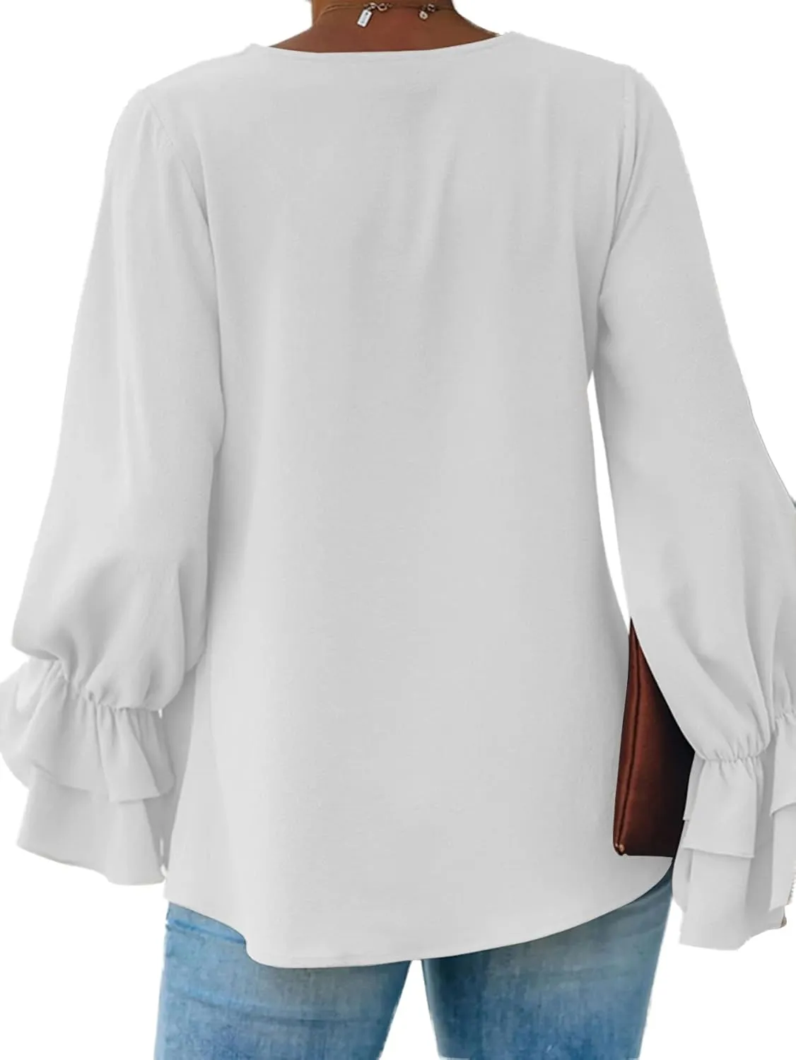 LYANER Women's Casual V Neck Tiered Ruffle Bell Long Sleeve Blouse Shirt Tunic Top