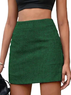 MakeMeChic Women's Houndstooth Mini Skirt High Waist Zipper Elegant Bodycon Short Skirts