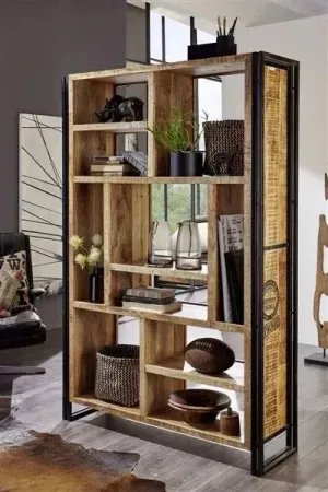 Mango and Iron Cubicle Bookcase