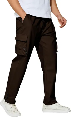 Men's Cargo Pants with Pockets Cotton Outdoor Elastic Waist Hiking Pants Casual Baggy Jogger Sweatpants