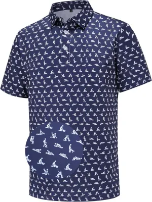 Mens Golf Polo Shirts Short Sleeve Performance Moisture Wicking Dry Fit Casual Print Funny Golf Polo Shirts for Men