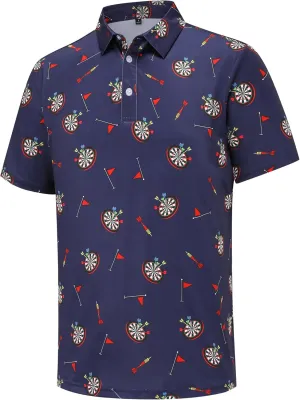 Mens Golf Polo Shirts Short Sleeve Performance Moisture Wicking Dry Fit Casual Print Funny Golf Polo Shirts for Men