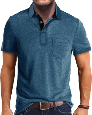 Mens Polo Shirts Short Sleeve Casual Golf T-Shirts Summer Classic Basic 3 Button Tees Trendy Tops with Pocket