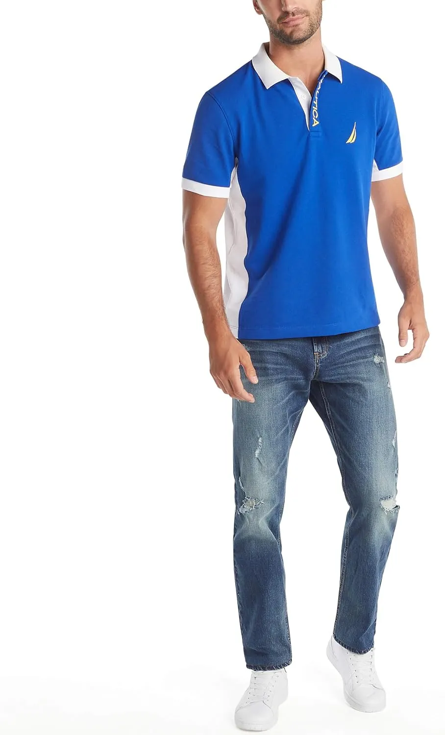 Nautica Men's Short Sleeve Color Block Performance Pique Polo Shirt